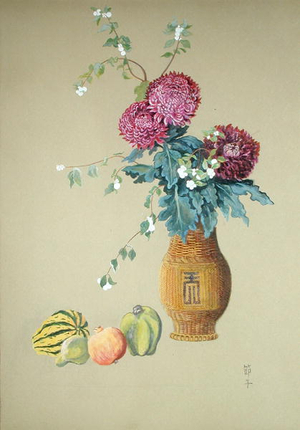 Chrysanthemums and Fruit, 1987-88 (gouache)
