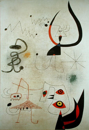 Figures and Bird in the Night, 1944 (oil on unstreched canvas)