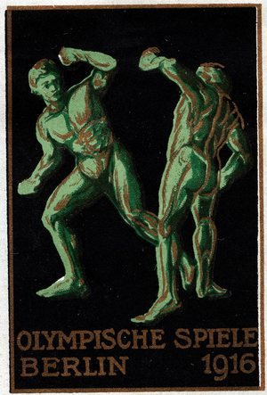 Wrestlers Battle - Illustrated vignette, for the Olympic Games in Berlin (Germany), 1916