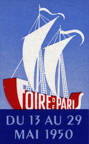 Sailing ship, coat of arms of the city of Paris - Vignette illustree, claim for the Paris Fair, from 13 to 29 May 1950