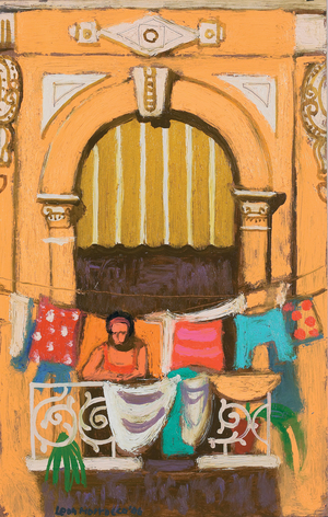 Leaning on the Balustrade (oil on canvas)