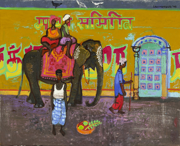 Elephant on way to the temple, 2009 (oil on canvas)
