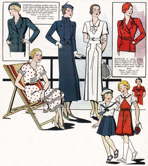Fashion feminine (vareuses) et enfantine francaise, 1933.