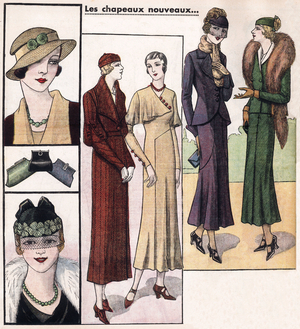 French feminine fashion and accessories, 1933: hats and bags. In “Le petit echo de la mode”, 1933.