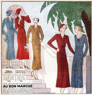 Fashion feminine francaise, 1932: coats. In “Le petit echo de la mode”, 1932.