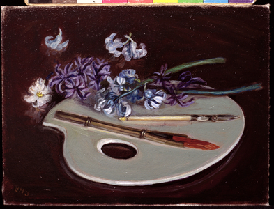 Porcelain Palette with Flowers (oil on canvas)