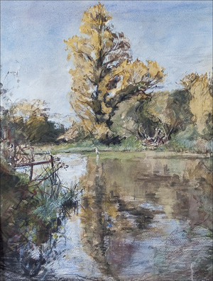 Early Autumn on the River Test, 2007 (pastel & w/c on paper)