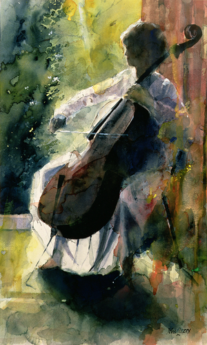 Anna playing the cello (w/c)