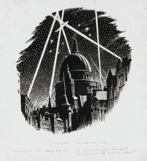St. Paul's Under Attack from Zeppelin LZ-38, 1915, 1957 (pen & ink on gessoed board)
