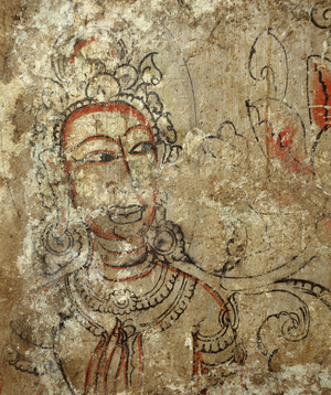 Detail of a female goddess from the crypt of the prang, 1424 (paint on stone)