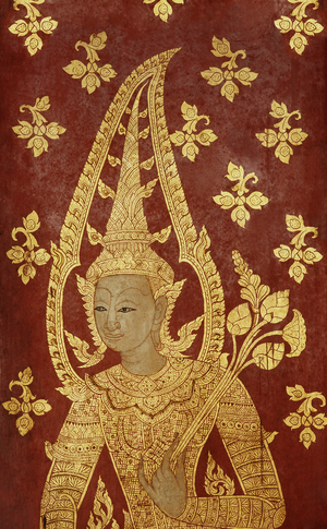 Rattanakosin style door panel with image of a deity, c.1860 (painted wood)