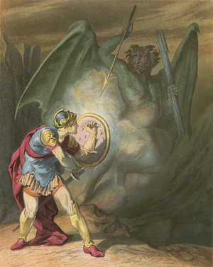 Apollyon in a rage falls upon Christian