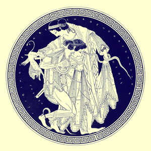 Peleus and Thetis, illustration from 'Greek Vase Paintings' by J. E. Harrison and D. S. MacColl, published 1894 (digitaly enhanced image)