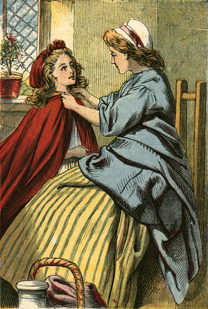 Red Riding Hood preparing for her journey