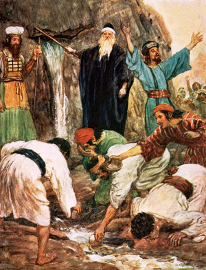 Moses striking the rock, c.1910 (lithograph)