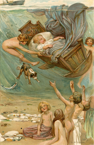 Tom saw the fairies carry baby and cradle gently down in their soft arms