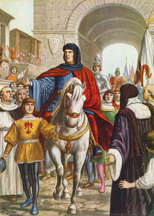 Lorenzo de' Medici, having made peace with the King of Naples, being received in Florence in 1480