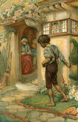 Tom came slowly up to the open door