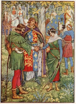 The King joins the hands of Robin Hood and Maid Marian