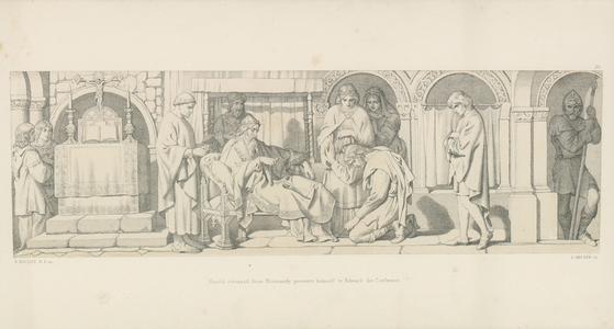Harold, returned from Normandy, presents himself to Edward the Confessor, illustration from 'The Norman Conquest', 1866 (litho)