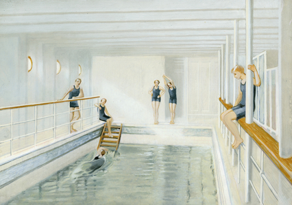 Swimming pool on the Titanic, repainted version of a contemporary illustration (colour litho)