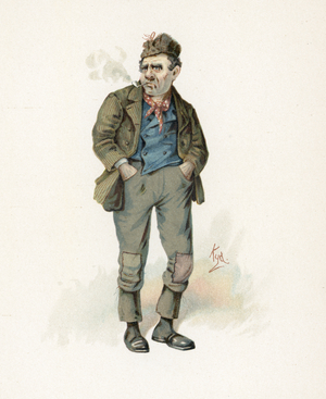 Roger 'Rogue' Riderhood, illustration from 'Character Sketches from Charles Dickens', c.1890 (colour litho)