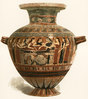 Thetis and the Nereids mourning Achilles, Corinthian black-figure hydria, 560-550 BC (illustration)