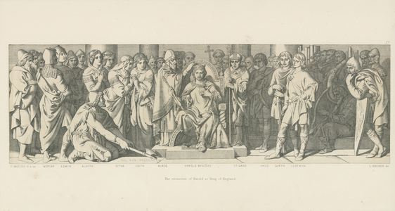 The Coronation of Harold as King of England, illustration from 'The Norman Conquest', 1866 (litho)