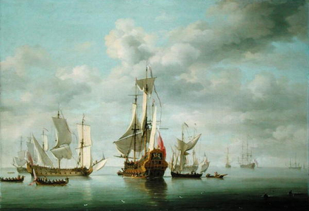 Warships Becalmed (oil on panel)