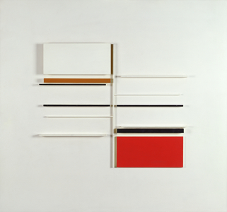 Abstract in Black, White, Cherry and Ochre (painted wood)