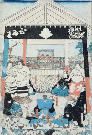 Sumo Wrestlers about to Begin a Match (woodblock print)