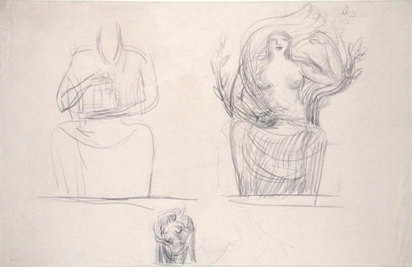 Three Studies for 'Day', 1928 (pencil on paper)