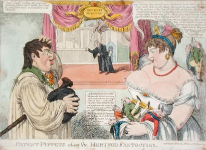 Patent Puppets alias the Hertfod Fantoccini, 1812 (coloured engraving)