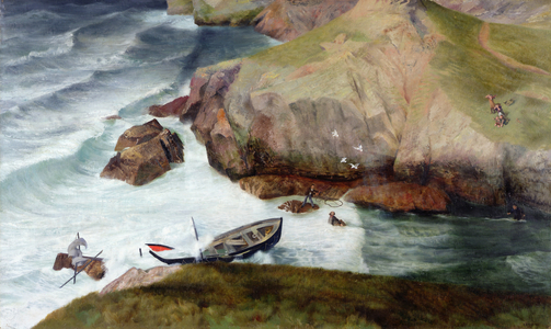 Rescue of the Only Survivor of a Torpedoed Merchant Ship, 1941 (oil on canvas)