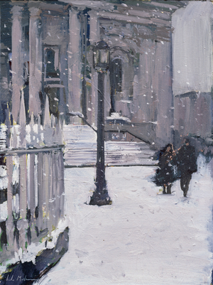 Snow outside St. Paul's, 2009 (oil on board)