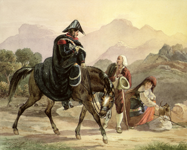Mounted Italian Policeman with Rural Folk, c.1830 (w/c on paper)