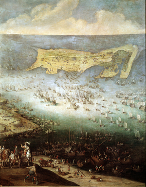 Siege of the Citadel of Saint Martin on Ile de Re, in 1627 (painting, c.1640)
