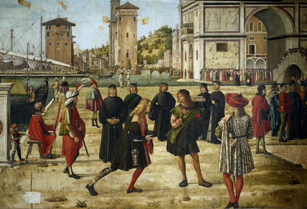 Cycle of the life of Saint Ursula: the return of the Ambassadors to the King of England. Detail of the Ambassadors. 1490 (painting)