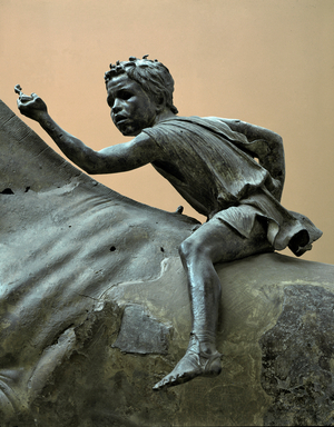 Horse and jockey, (detail of boy). 150-125 BC (Bronze sculpture)