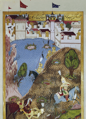 Representation of the Ottoman Sultan Suleiman the Magnificent and his army attacking the city of Belgrade. 1558 (miniature)