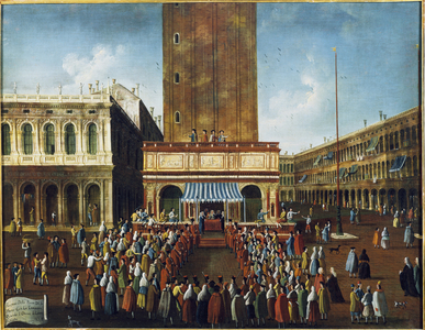 Public Lottery at the Loggetta, the Piazza San Marco, Venice “” - The game of the lottery (raffle) at the Loggetta in St. Mark's Square in Venice”” Painting by Gabriel Bella (1730-1799) 18th century Venice, Foundation “” Querini Stampalia”””