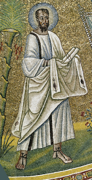 Saint Paul Detail. Mosaic of the dome of the Baptistere of the Arians (Battistero degli Ariani). 5th century. Ravenna.