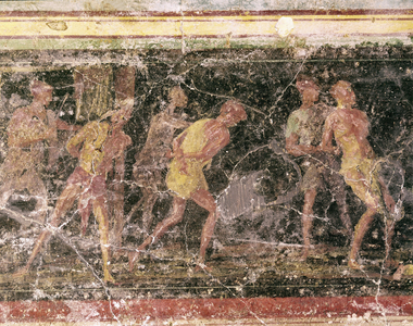 Roman art: slaves - detail of the fresco of the frieze of room C, Villa Farnesina (Roman art: slaves, from the frieze of room C, Villa farnesina) Rome museo nazionale romano