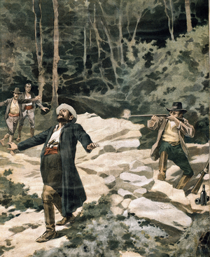 The brigand Luciano Fioravanti, killed by italian carabinieri in Maremma region (engraving, 1900)