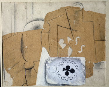Still Life with Glass, Bottle and Playing Card - Drawing, 1913-1914