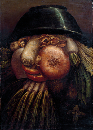Portrait with vegetables (The The market gardener), 16th century (oil on panel)