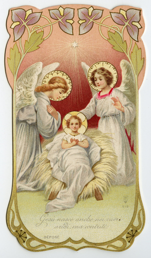 Pious image: Nativity of Jesus with Two Angels (chromolithography)