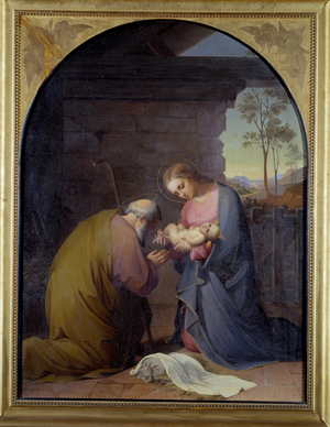 Adoration of Jesus (Jesus and Mary worshipping Jesus) Painting by Luisa Mussini Piaggio (1830-1865) Dim 109x81 cm Genes, Galleria d'Arte Moderna, inv 0087