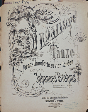 Frontispiece of "Hungarian Dances" (Ungarische Tanze) by Johannes Brahms (1833-1897) (litho)
