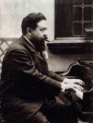 Portrait of english composer and pianist Isaac Albeniz (b/w photo, early 20th century)